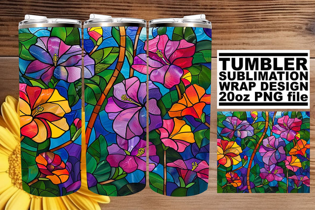 Colorful 20oz Tree Tumbler Wrap Stained Glass Art Sublimation afrosvg 