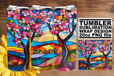 Colorful 20oz Tumbler Wrap Stained Glass Tree Design Sublimation afrosvg 