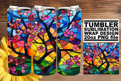 Colorful 20oz Wrap Stained Glass Tree Tumbler Sublimation Sublimation afrosvg 