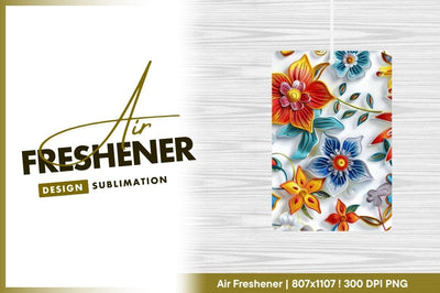 Colorful 3 D Floral Pattern with Red Yellow Blue Flowers and White Background Sublimation Regulrcrative 