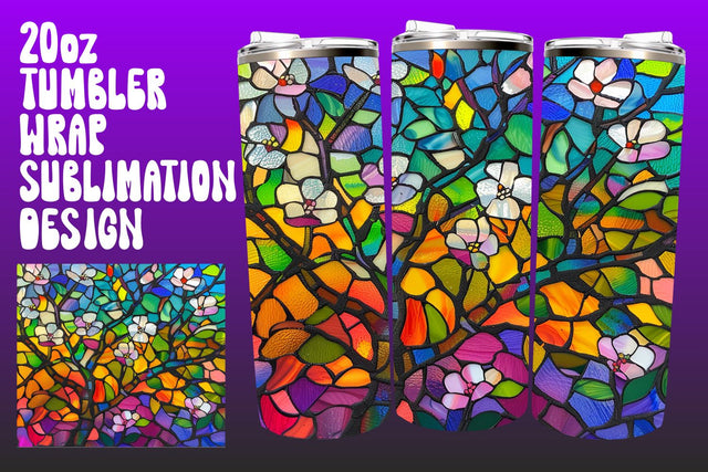 Colorful 3D Glass Tree Tumbler Wrap 20oz PNG Sublimation afrosvg 