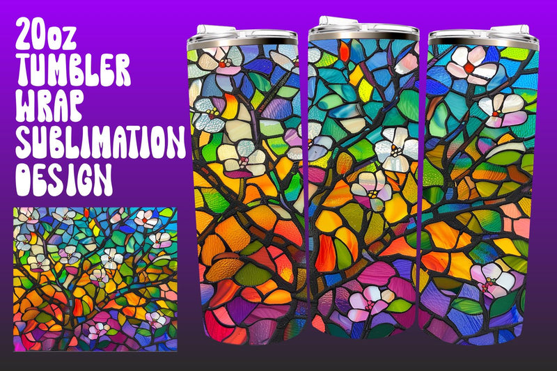 Colorful 3D Glass Tree Tumbler Wrap 20oz PNG Sublimation afrosvg 