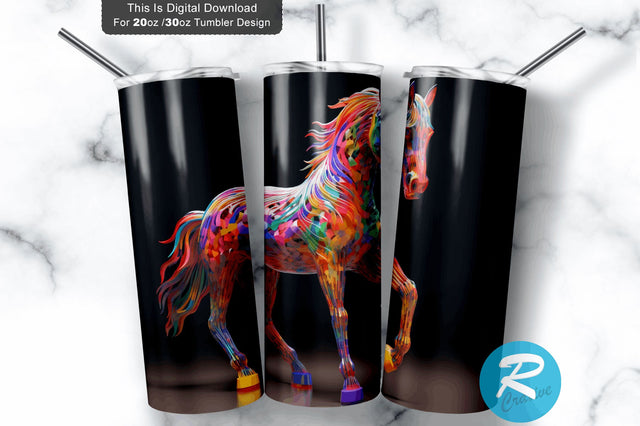Colorful 3D Horse 20 Oz Tumbler Design 3D Paper Regulrcrative 