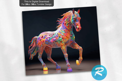 Colorful 3D Horse 20 Oz Tumbler Design 3D Paper Regulrcrative 