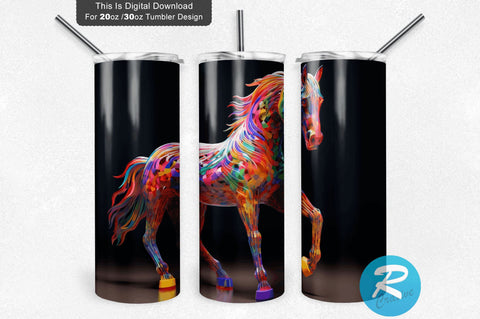 Colorful 3D Horse 20 Oz Tumbler Design 3D Paper Regulrcrative 