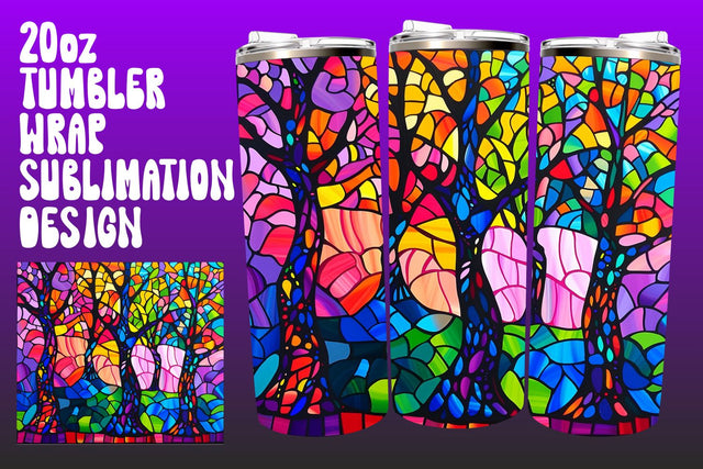 Colorful 3D Stained Glass Tumbler Wrap 20oz PNG Sublimation afrosvg 