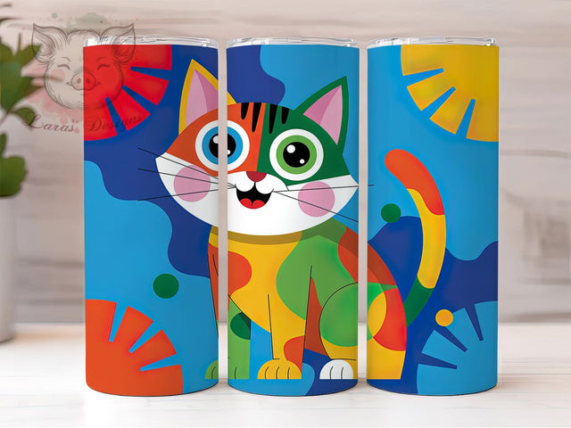 Colorful Abstract Cat Tumbler, Artistic Cat Tumbler, Modern 20oz Wrap, Sublimation Design, Stylish Gift Idea, Fun Cat Wrap, Creative Cat Tumbler Sublimation Lara' s Designs 