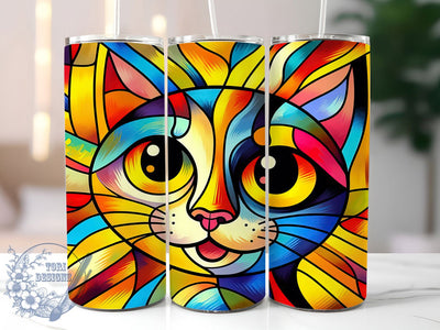Colorful Abstract Cat Tumbler Wrap, High Quality, Vibrant Abstract, Artistic Style, Creative Design, Tumbler Wrap, Sublimation Design Sublimation ToriDesigns 