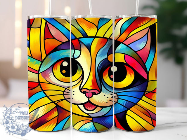 Colorful Abstract Cat Tumbler Wrap, High Quality, Vibrant Abstract, Artistic Style, Creative Design, Tumbler Wrap, Sublimation Design Sublimation ToriDesigns 