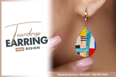 Colorful abstract collage teardrop earring design png Sublimation Regulrcrative 