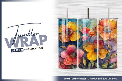 Colorful abstract flowers on textured background tumbler png Sublimation Regulrcrative 