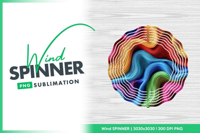 Colorful Abstract Wind Spinner Round Png Sublimation Design on White Wood Texture Sublimation Regulrcrative 
