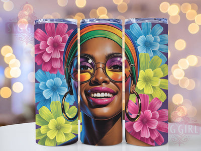Colorful Afro Black Woman Tumbler Wrap, Afro-American Art, Colorful Floral, Ethnic Style, Empowerment Theme, Tumbler Wrap, Sublimation Design Sublimation SvggirlplusArt 