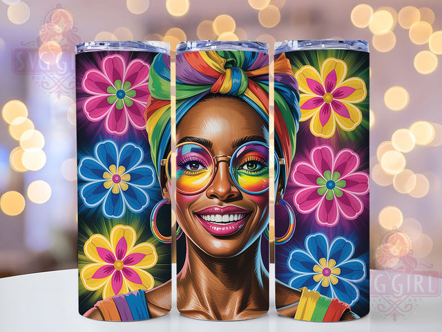 Colorful Afro Black Woman Tumbler Wrap, Afro-American Art, Colorful Floral, Ethnic Style, Empowerment Theme, Tumbler Wrap, Sublimation Design Sublimation SvggirlplusArt 