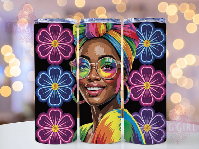 Colorful Afro Black Woman Tumbler Wrap, Afro-American Art, Colorful Floral, Ethnic Style, Empowerment Theme, Tumbler Wrap, Sublimation Design Sublimation SvggirlplusArt 