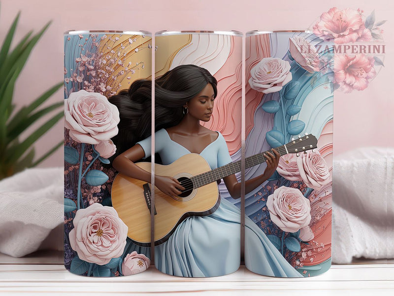 Colorful Afro Guitar Girl Tumbler Wrap, Colorful Afro, 3D Art, Guitar Theme, Ethnic Style, Tumbler Wrap, Sublimation Design Sublimation Li Zamperini 
