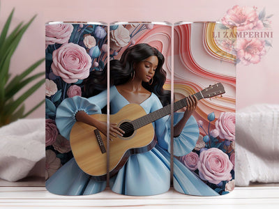 Colorful Afro Guitar Girl Tumbler Wrap, Colorful Afro, 3D Art, Guitar Theme, Ethnic Style, Tumbler Wrap, Sublimation Design Sublimation Li Zamperini 