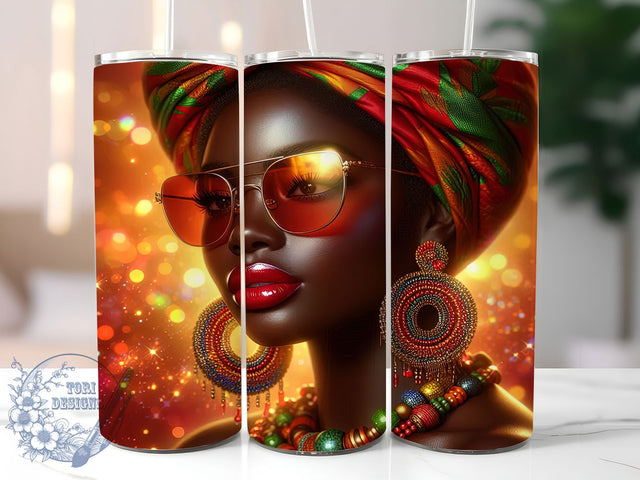 Colorful Afrocentric Woman Tumbler, Colorful Headwrap, Cultural Wrap, Sublimation Art, 20oz Tumbler, Bold Design, Stylish Pattern Sublimation ToriDesigns 