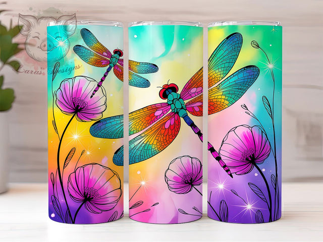 Colorful Alcohol Ink Dragonfly Tumbler, Colorful Insect Wrap, Artistic Ink Cup, Nature Sublimation Design, Valentine Gift Tumbler, Sweet Dragonfly Wrap, Adorable Ink Cup Sublimation Lara' s Designs 