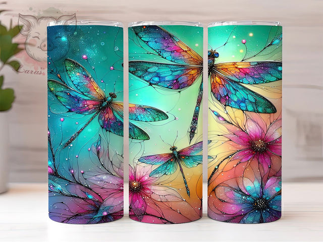 Colorful Alcohol Ink Dragonfly Tumbler, Colorful Insect Wrap, Artistic Ink Cup, Nature Sublimation Design, Valentine Gift Tumbler, Sweet Dragonfly Wrap, Adorable Ink Cup Sublimation Lara' s Designs 