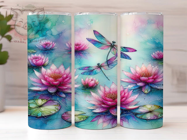 Colorful Alcohol Ink Dragonfly Tumbler, Dragonfly Art Wrap, Colorful Ink Design, Sublimation Cup, 20oz Skinny Tumbler, Artistic Drinkware, Dragonfly Ink Style Sublimation Lara' s Designs 