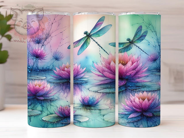 Colorful Alcohol Ink Dragonfly Tumbler, Dragonfly Art Wrap, Colorful Ink Design, Sublimation Cup, 20oz Skinny Tumbler, Artistic Drinkware, Dragonfly Ink Style Sublimation Lara' s Designs 