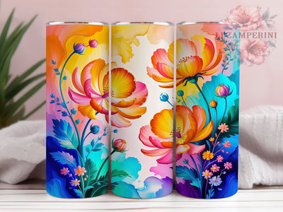 Colorful Alcohol Ink Floral Tumbler, Colorful Flower Pattern, Fall Floral Design, 20Oz Sublimation Wrap, Artistic Ink Art, Autumn Flower Texture, Tumbler Sublimation Sublimation Li Zamperini 