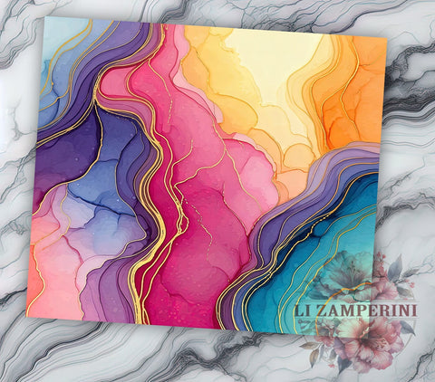 Colorful Alcohol Tumbler Wrap, Alcohol Tumbler, Pink and Gold Design, Teal Drinkware, 20oz Tumbler Wrap, Sublimation Art, Party Gift, Colorful Beverage Container Sublimation Li Zamperini 