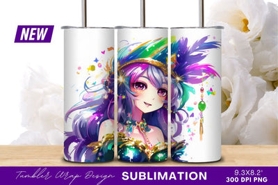 Colorful Anime Girl With Feathers Tumbler Png Sublimation Regulrcrative 