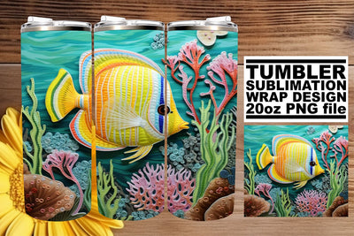 Colorful Aquarium 3D Embroidery Tumbler Wrap Sublimation afrosvg 