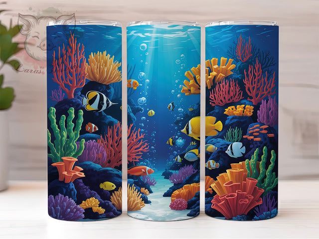 Colorful Aquarium Fish Tumbler, Ocean Tumbler Design, 20oz Tumbler Wrap, Sublimation Design, Marine Life Gift, Underwater Sea Wrap, Colorful Fish Tumbler Sublimation Lara' s Designs 