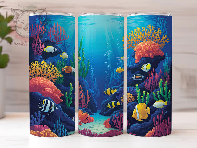 Colorful Aquarium Fish Tumbler, Ocean Tumbler Design, 20oz Tumbler Wrap, Sublimation Design, Marine Life Gift, Underwater Sea Wrap, Colorful Fish Tumbler Sublimation Lara' s Designs 