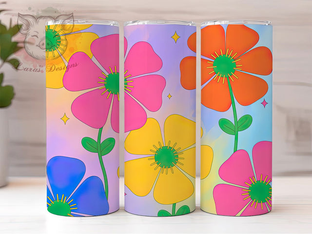 Colorful Art Pop Floral Tumbler, Floral Theme, Colorful Design, Modern Style, Bold Pattern, 20Oz Tumbler, Sublimation Wrap Sublimation Lara' s Designs 