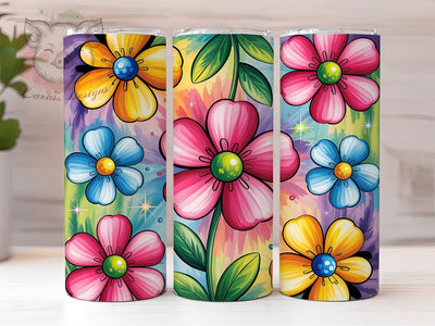 Colorful Art Pop Floral Tumbler, Floral Theme, Colorful Design, Modern Style, Bold Pattern, 20Oz Tumbler, Sublimation Wrap Sublimation Lara' s Designs 