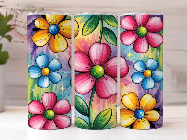 Colorful Art Pop Floral Tumbler, Floral Theme, Colorful Design, Modern Style, Bold Pattern, 20Oz Tumbler, Sublimation Wrap Sublimation Lara' s Designs 