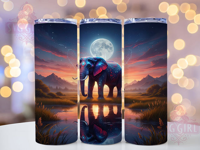 Colorful Artistic Elephant Tumbler, Vibrant Animal Wrap, Artistic Wildlife Design, Sublimation Cup, 20oz Skinny Tumbler, Boho Animal Drinkware, Bright Elephant Style Sublimation SvggirlplusArt 