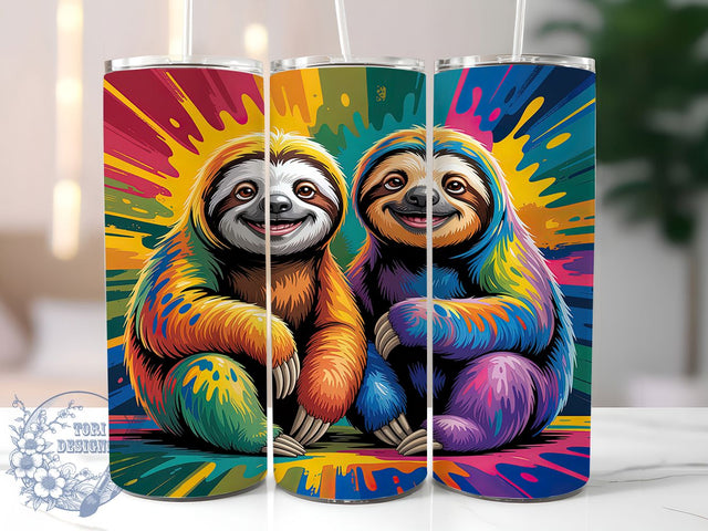 Colorful Artistic Sloth Tumbler, Cute Sloth Wrap, Museum Style Art Mug Design, Sublimation Wrap, Vibrant Animal Drinkware, Unique Gift Idea, Artistic Sloth Cup Sublimation ToriDesigns 