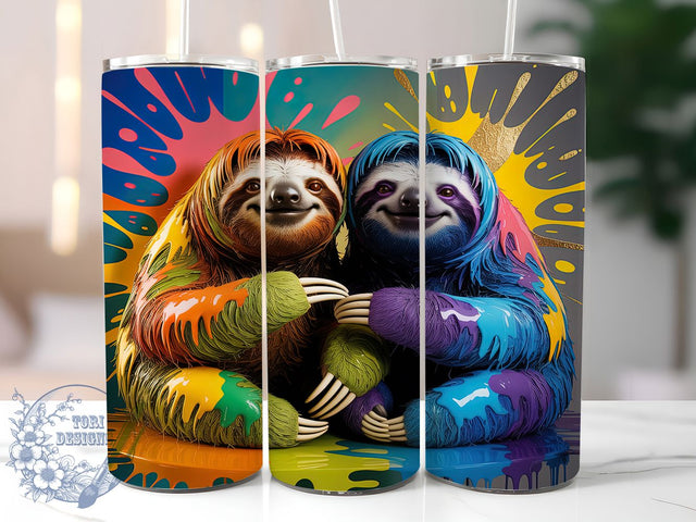 Colorful Artistic Sloth Tumbler, Cute Sloth Wrap, Museum Style Art Mug Design, Sublimation Wrap, Vibrant Animal Drinkware, Unique Gift Idea, Artistic Sloth Cup Sublimation ToriDesigns 