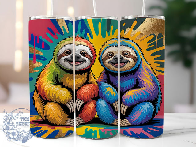 Colorful Artistic Sloth Tumbler, Cute Sloth Wrap, Museum Style Art Mug Design, Sublimation Wrap, Vibrant Animal Drinkware, Unique Gift Idea, Artistic Sloth Cup Sublimation ToriDesigns 