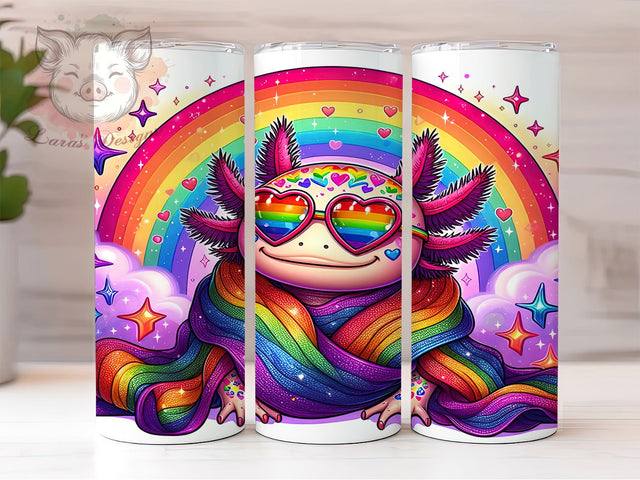 Colorful Axolotl Pride Month Tumbler, Axolotl Pride Wrap, LGBTQ+ Axolotl Design, Rainbow Axolotl Tumbler, 20oz Pride Tumbler, Colorful Axolotl Pride, LGBTQ+ Axolotl Tumbler Sublimation Lara' s Designs 
