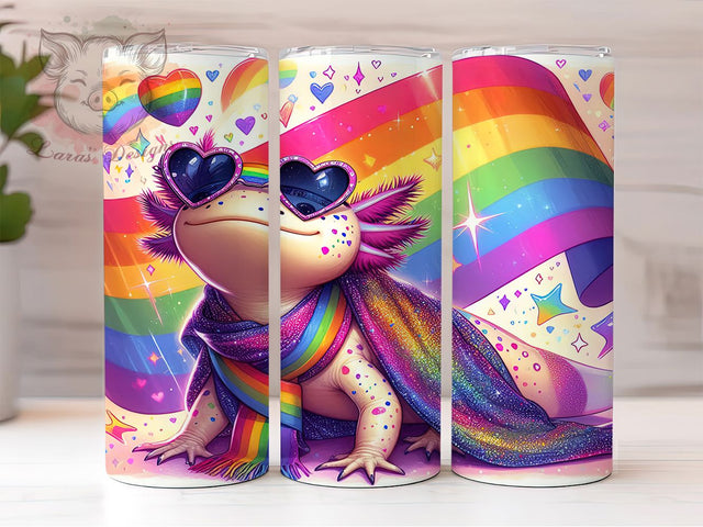 Colorful Axolotl Pride Month Tumbler, Axolotl Pride Wrap, LGBTQ+ Axolotl Design, Rainbow Axolotl Tumbler, 20oz Pride Tumbler, Colorful Axolotl Pride, LGBTQ+ Axolotl Tumbler Sublimation Lara' s Designs 