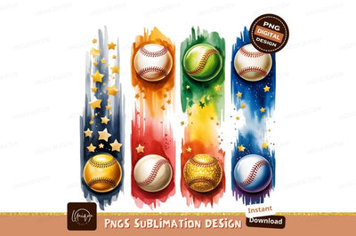 Colorful Baseball Balls Watercolor Effect Art Sublimation Designangry 