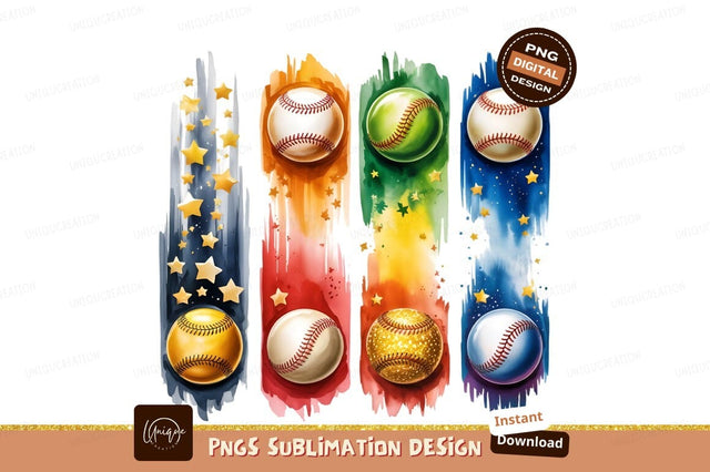 Colorful Baseball Balls Watercolor Effect Art Sublimation Designangry 