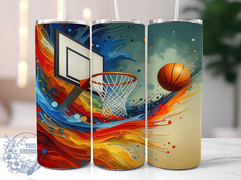 Colorful Basketball 20oz Skinny Tumbler, Basketball Tumbler Png, Straight & Tapered Tumbler Wrap, Instant Digital Download Sublimation ToriDesigns 