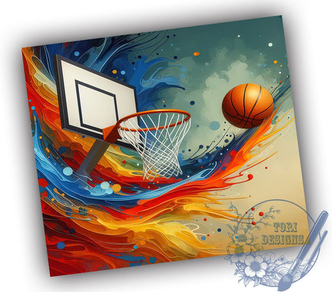 Colorful Basketball 20oz Skinny Tumbler, Basketball Tumbler Png, Straight & Tapered Tumbler Wrap, Instant Digital Download Sublimation ToriDesigns 