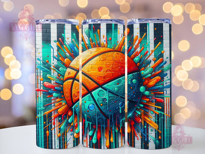 Colorful Basketball 20oz Tumbler Wrap Sublimation Design, Straight Tapered Tumbler Wrap, Basketball Tumbler Png, Instant Digital Download Sublimation SvggirlplusArt 