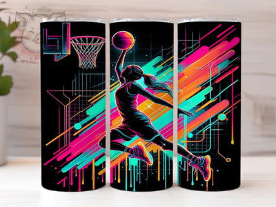 Colorful Basketball Tumbler Wrap, Colorful Sports Sublimation, 20oz Skinny Tumbler Design, Basketball Lover PNG, Vibrant Basketball Wrap, Athletic Theme Tumbler, Sporty Tumbler Design PNG Sublimation Lara' s Designs 