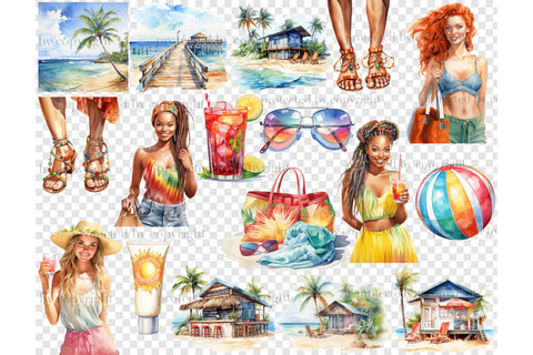 Colorful Beach Clipart | Summer Girl Graphics SVG GlamArtZhanna 