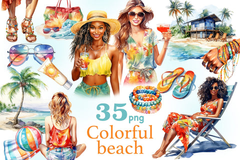 Colorful Beach Clipart | Summer Girl Graphics SVG GlamArtZhanna 
