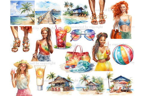 Colorful Beach Clipart | Summer Girl Graphics SVG GlamArtZhanna 
